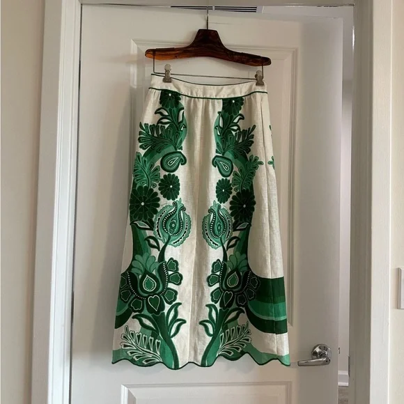 Farm Rio Green Color Festival Midi Skirt - Picture 7 of 11